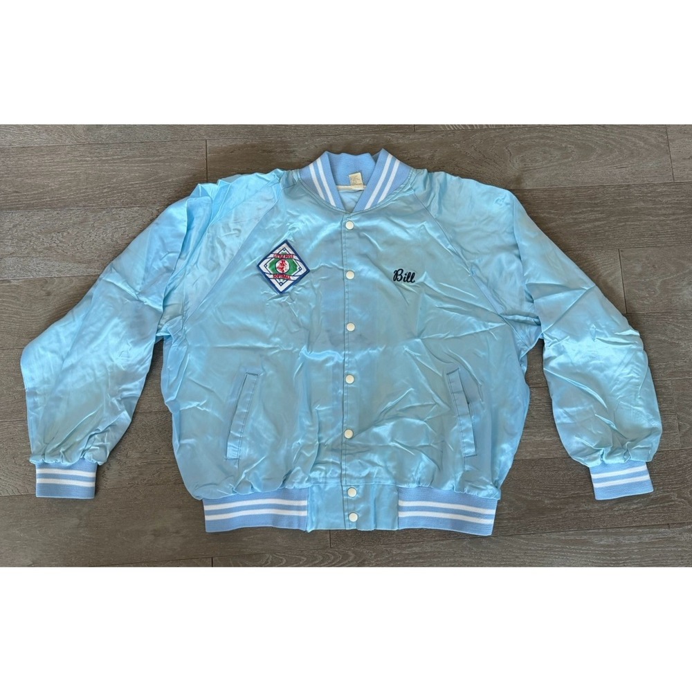Vintage Little Miss Softball Satin Jacket Paramount USA Blue Baseball XL 50-52